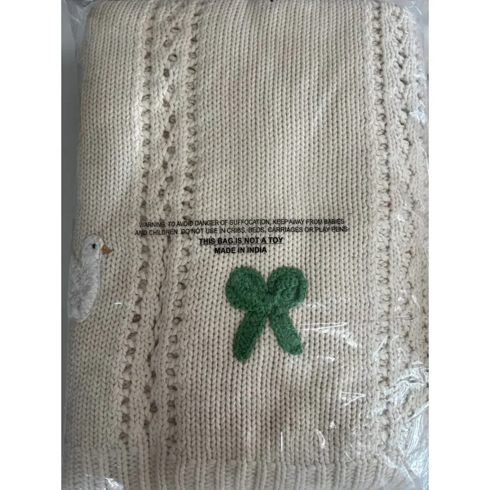 Anthropologie Isabella Cotton Crochet Knit Throw Blanket